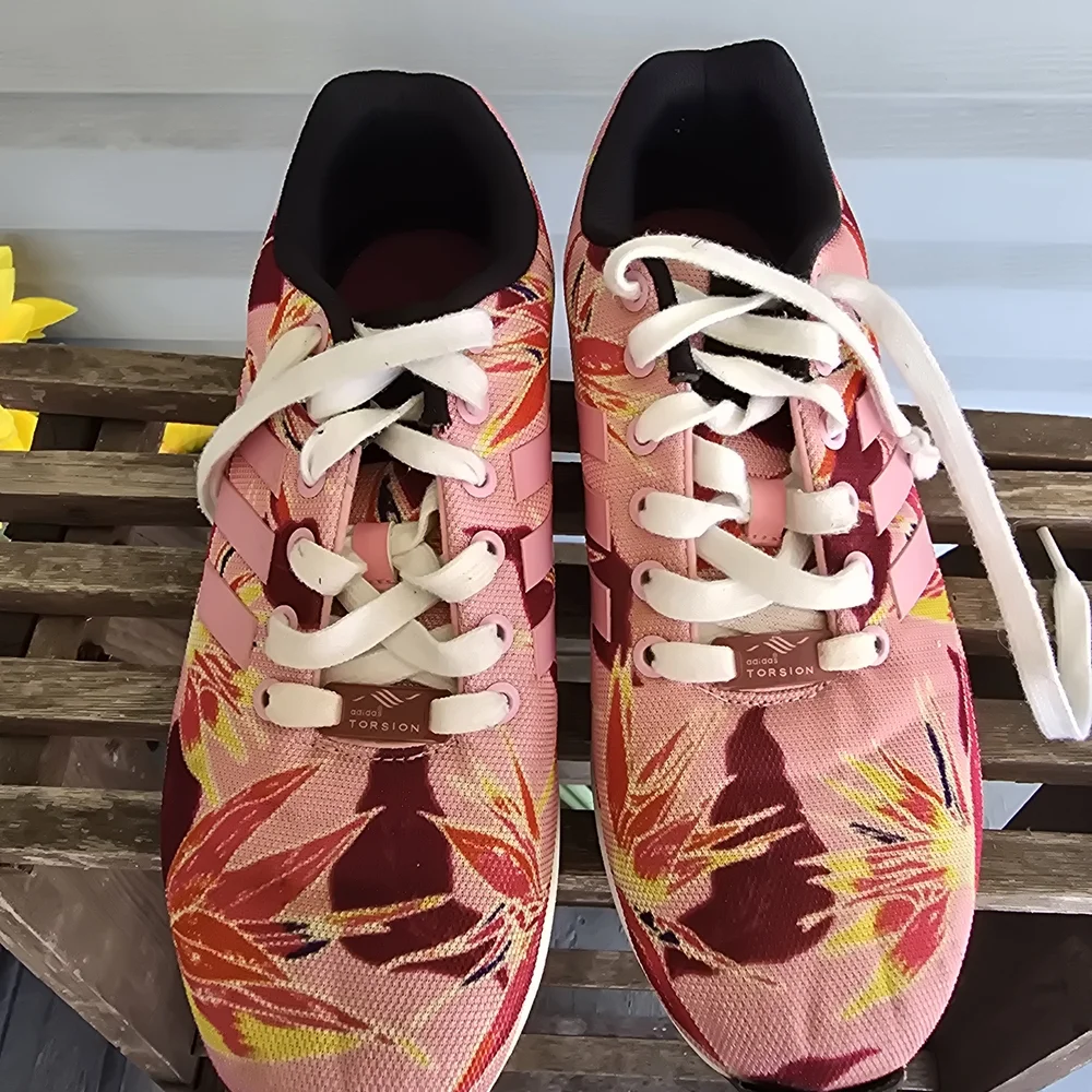 Adidas ZX Flux Print Mens Size 7 Pink‎ White Athletic Running Shoes Sneakers